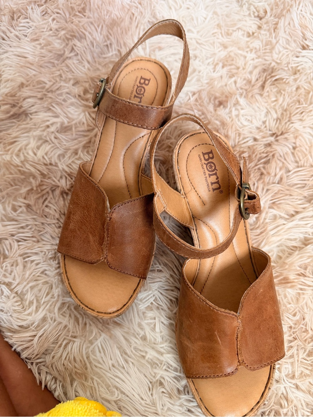 Born Brown Leather Cork Wedge Sandals | Comfort Platform Heels - Picture 3 of 4